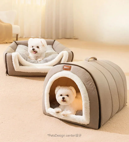 Winter Dog Bed Self-Warming Puppy House Cozy Cat Sleeping Tent Cave Beds Indoor Kitten Nest Kennel Hut for Small Medium Dog Cats