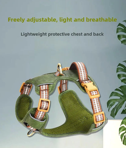 Retro leather pet chest strap, explosion-proof, reflective dog chest and back, breathable and adjustable