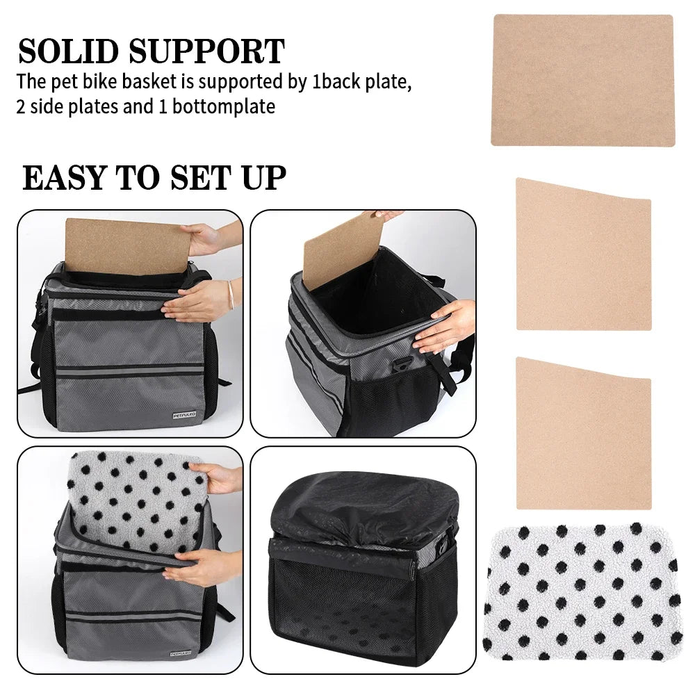 Dog Bike Basket, Small Medium Pets Dog Basket for with Breathable Mesh, Removable Bicycle Basket Front Handlebar Bicycle Basket