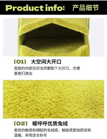 Dog Bed for Warmth in Winter, A Small Dog for A Sense of Security, and A Warm Dog House in Winter