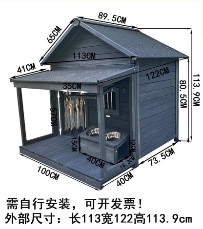 Outdoor dog cage doghouse Solid wood sun protection Rain protection dog kennel doghouse Large medium-sized dog Golden