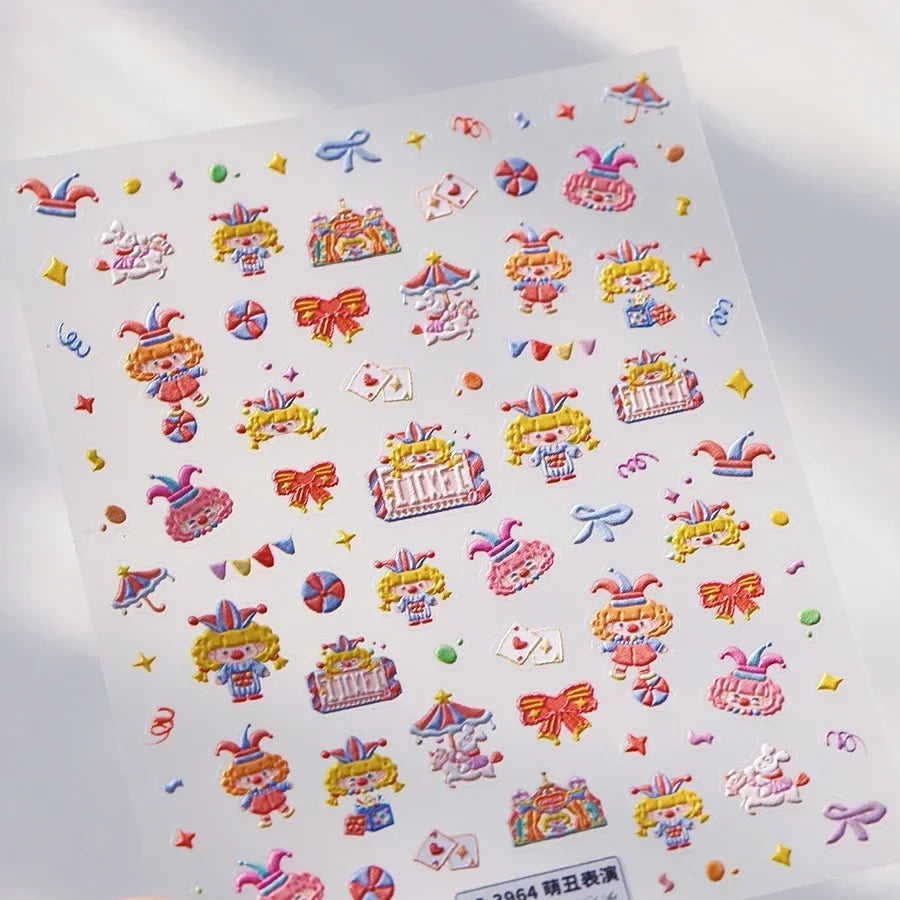 Graffiti Cat Claw Rabbit Bunny Bear Dog Flower Lovely Animal Fruit Dim Sum Candy Sunflower Adhesive 5D Nail Art Stickers Decal