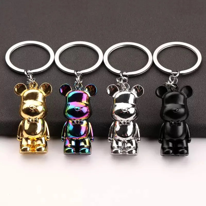 Trendy 3D Bear Model Keychain Unisex 4 Colors Metal Round Buckle Pendant Handbag Key Hang Decoration Couple Gift Daily Keyholder
