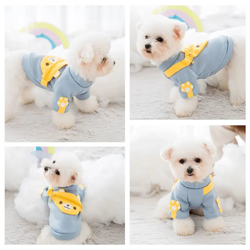 Autumn Winter Pet Dog Warm Clothes Fleece Dog Hoodies Coat with Messenger Bag Chihuahua French Bulldog Pullover Dog Girl Costume