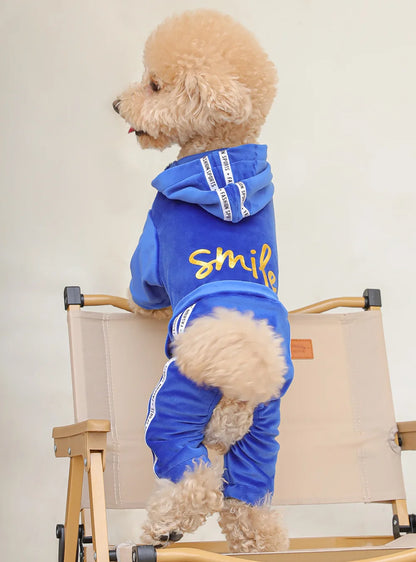 Soft Velvet Dog Jumpsuit Puppy Pajamas Onesie with Hoodie Pet Apparel Spring Autumn Cozy Dog Clothes for Small Medium Dogs
