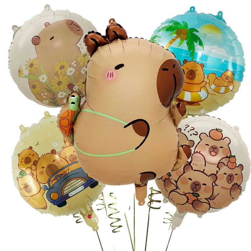 5pcs Cartoon Capybara Aluminium Film Balloon Set Cute Kapibala Children Birthday Party Decors Supplies Baby Shower Air Globos