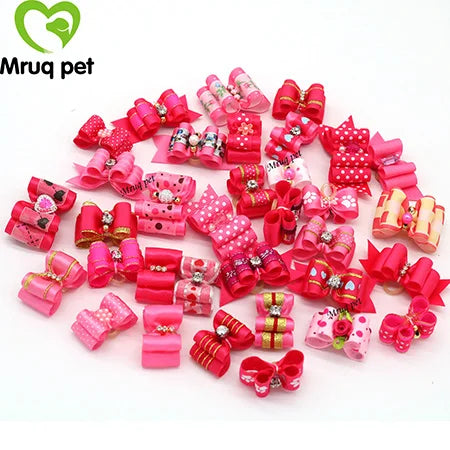 20pcs Pet Dog Cute Hair Bows with Rhinestone&Flowers Ribbon Bows Dog Hair Accessory Dog Groomining Pet Supplies