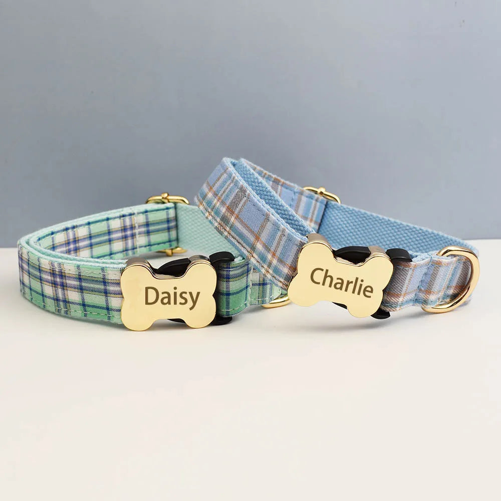 the CUSTOMCREST PLAID COLLAR - Custom Design Logo Plaid Dog Collar, High Quality Cotton Pet Accessories, Personalized, Lead Your Dog - Stand Out in Style