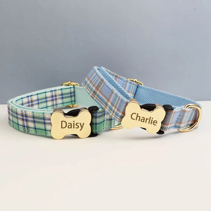 the CUSTOMCREST PLAID COLLAR - Custom Design Logo Plaid Dog Collar, High Quality Cotton Pet Accessories, Personalized, Lead Your Dog - Stand Out in Style