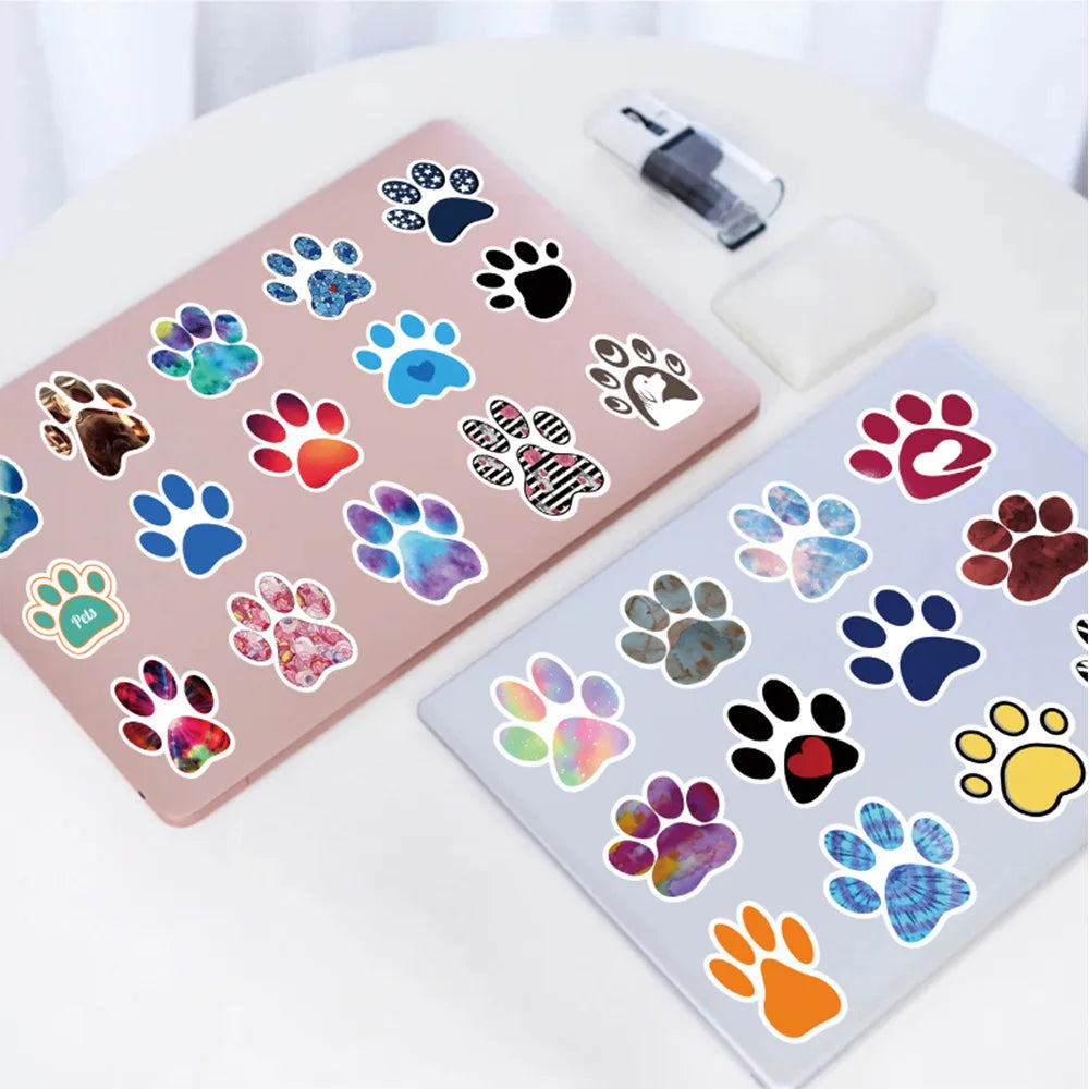 10/30/50pcs Cute Animal Pets Paw Stickers Aesthetic Waterproof Graffiti Water Bottle Skateboard Guitar Dog Cat Paw Sticker Packs