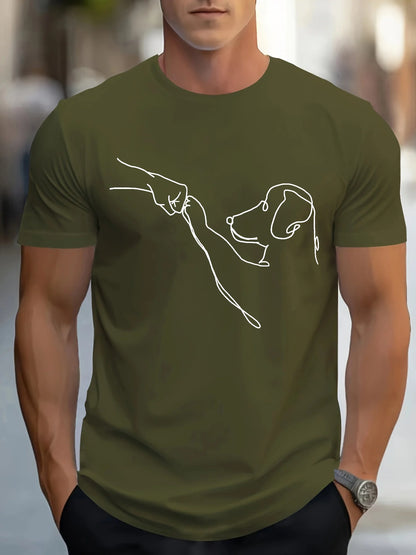 the FIST TO PAW SKETCH - Men's 100% Cotton Casual Sports Loose Fit Funny Dog First Print Round Neck Short Sleeved T-Shirt Top