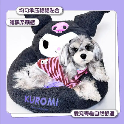Kawaii Sanrio Kuromi Dog Bed Cute Cat Mat Kennel Winter Warm Breathable Puppy Sofa Removable Washable Sleeping Mat Pet Supplies