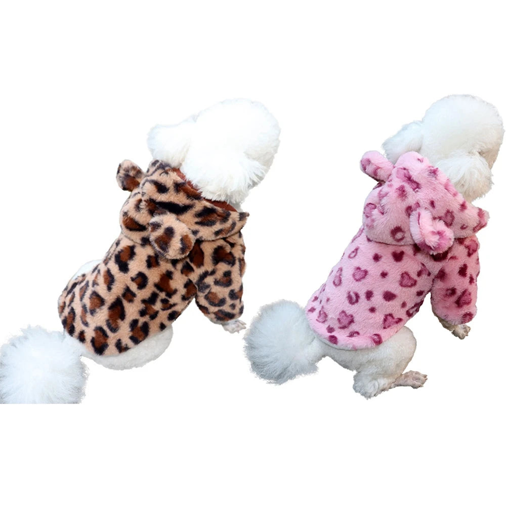 the FELINE & FIDO FASHION HOODIE - Winter Pet Dog Clothes, Warm Fleece Dog Hoodie, Leopard Dog/Coat Jacket, French Bulldog, Clothing for Small Dogs, Pet Costumes