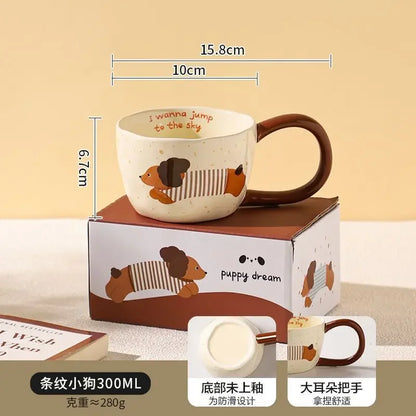 Sausage Puppy Breakfast Cute Ceramic Mug Creative Home Water Cup High Aesthetic Office Coffee Cup Milk Coffee Household Cup