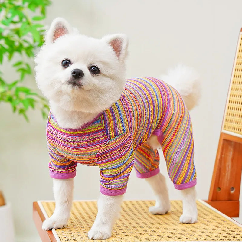 Summer Pet Clothes for Small Dogs Colorful Stripes Dog Jumpsuits Fashion Puppy Rompers Soft Cat Pajamas Pet Overalls Dog Outfits