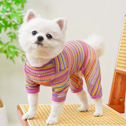 Summer Pet Clothes for Small Dogs Colorful Stripes Dog Jumpsuits Fashion Puppy Rompers Soft Cat Pajamas Pet Overalls Dog Outfits