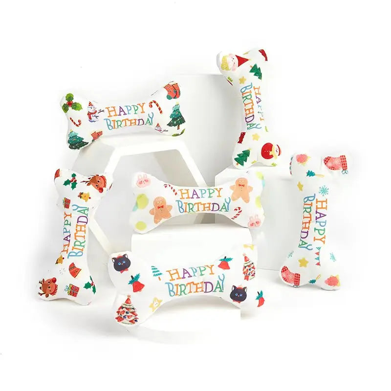 the BIRTHDAY BONE - Dog Toys, Bone Bite Resistant Interactive Toys, Relieve Emotions Squeaking Sound Plush Chew, Vocalize Toys - Birthday Gift