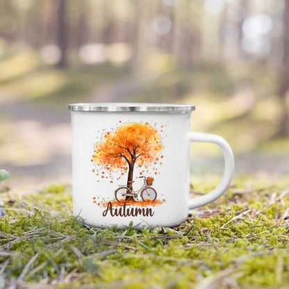 Pumpkin Leaves Dog Cat Printed Enamel Mugs Coffee Cups Fall Thanksgiving Party Wine Juice Mug Handle Cup Autumn Holiday Gifts