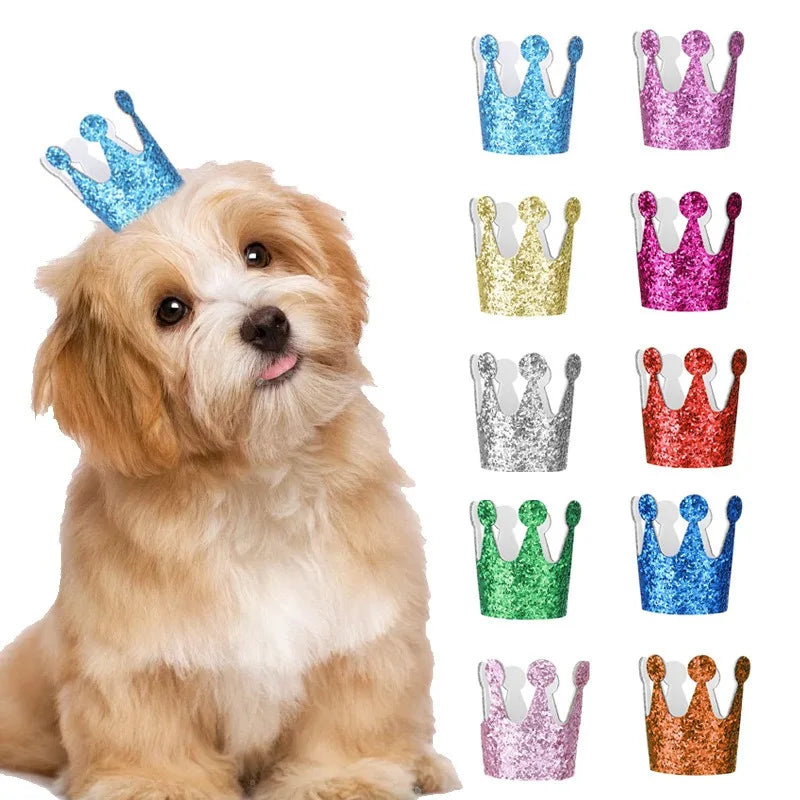 Pet Birthday Hat Glitter Bronzing Dog Crown Birthday Party Cat Dress Up Hat Photo Props