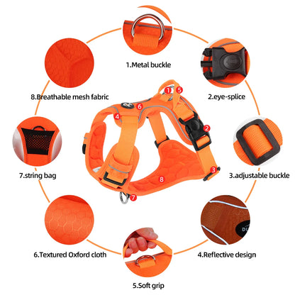 No Pull Dog Harness Pet Reflective Nylon Adjustable Medium Large Naughty Dog Vest Safety Vehicular Lead Walking Running