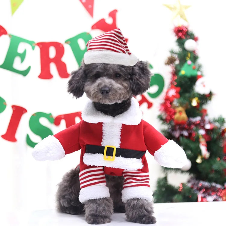 the SANTA PAWS - Pet Christmas Clothes, Santa Claus Dog Costume, Winter Puppy Coat Jacket Suit with Cap, Warm Clothing Cosplay for Dogs/Cats