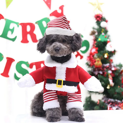 the SANTA PAWS - Pet Christmas Clothes, Santa Claus Dog Costume, Winter Puppy Coat Jacket Suit with Cap, Warm Clothing Cosplay for Dogs/Cats