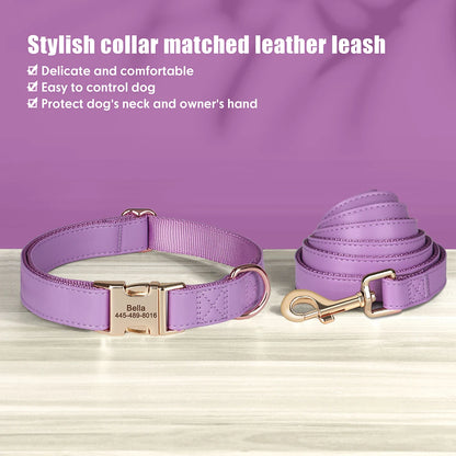 the MY NAME MY PAWS CUSTOM SET - Personalized Dog Collar/Leash Set, Custom PU Leather Dog Buckle Collars/Necklace, Pet Walking Leash for Small/Medium Dogs, Pitbull