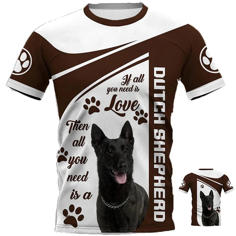 the ALPHAS - Fashion Men's Sports T-Shirt, Dutch Belgian Shepherd 3D Print Outdoor Casual Clothing, Pet Dog Work Uniform, Short Sleeve Tops