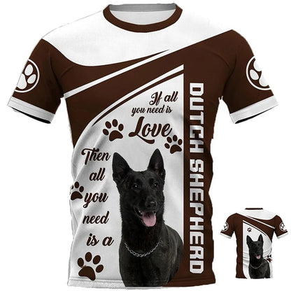 the ALPHAS - Fashion Men's Sports T-Shirt, Dutch Belgian Shepherd 3D Print Outdoor Casual Clothing, Pet Dog Work Uniform, Short Sleeve Tops