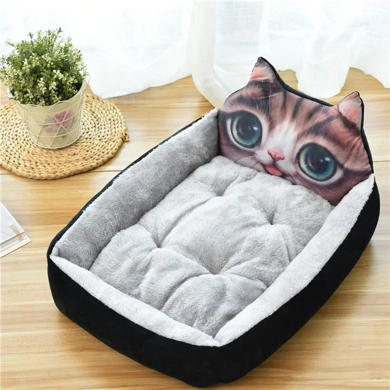 Cute Cartoon Pet Beds for Small Medium Dogs Winter Warm Puppy Cat Sofa Bed Washable Chihuahua Bulldog Kennel Mascotas Supplies