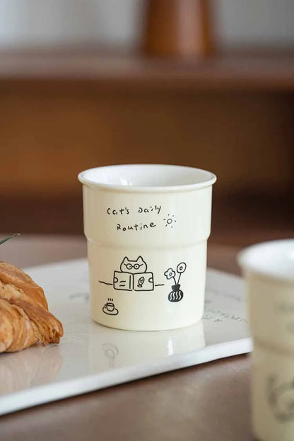 225ml Ceramic Cup Cute Cat Illustrations Coffee Cup for Kitchen Coffee Shop Restaurant,Latte Mug,Drinkware Gift Souvenir