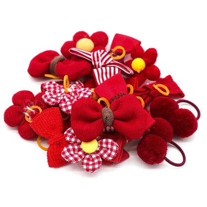 20PCS Handmade Dog Bows for Pet Supplies Cotton Bows for Small Dogs Cute Pet Dog Hair Bows Cats Dogs Hair Grooming Accessories