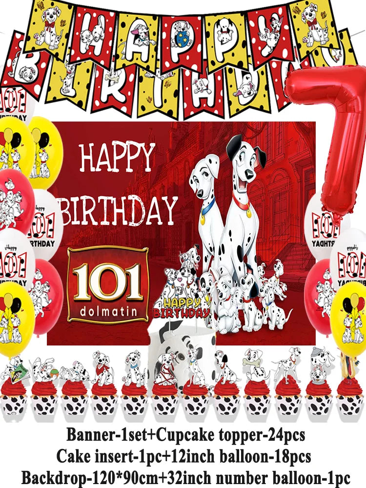 Disney 101 Dalmatians Birthday Party Supplies Cartoon One Hundred and One  Dog Balloon Backgrounds Cake Topper Banner Kids Gifts