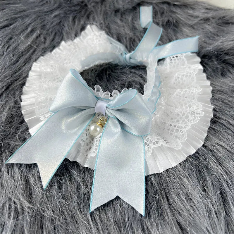 the MY DARLING DOGGY - Sweet Cat/Dog Bibs, Dog Collar Neck Decoration, Adjustable White Lace Pink/Blue Bowknot Neckerchief, String Strap Scarf Necklace