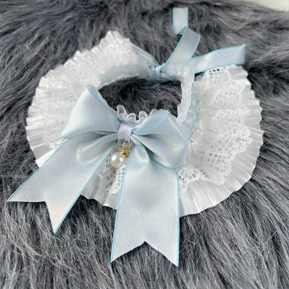 the MY DARLING DOGGY - Sweet Cat/Dog Bibs, Dog Collar Neck Decoration, Adjustable White Lace Pink/Blue Bowknot Neckerchief, String Strap Scarf Necklace