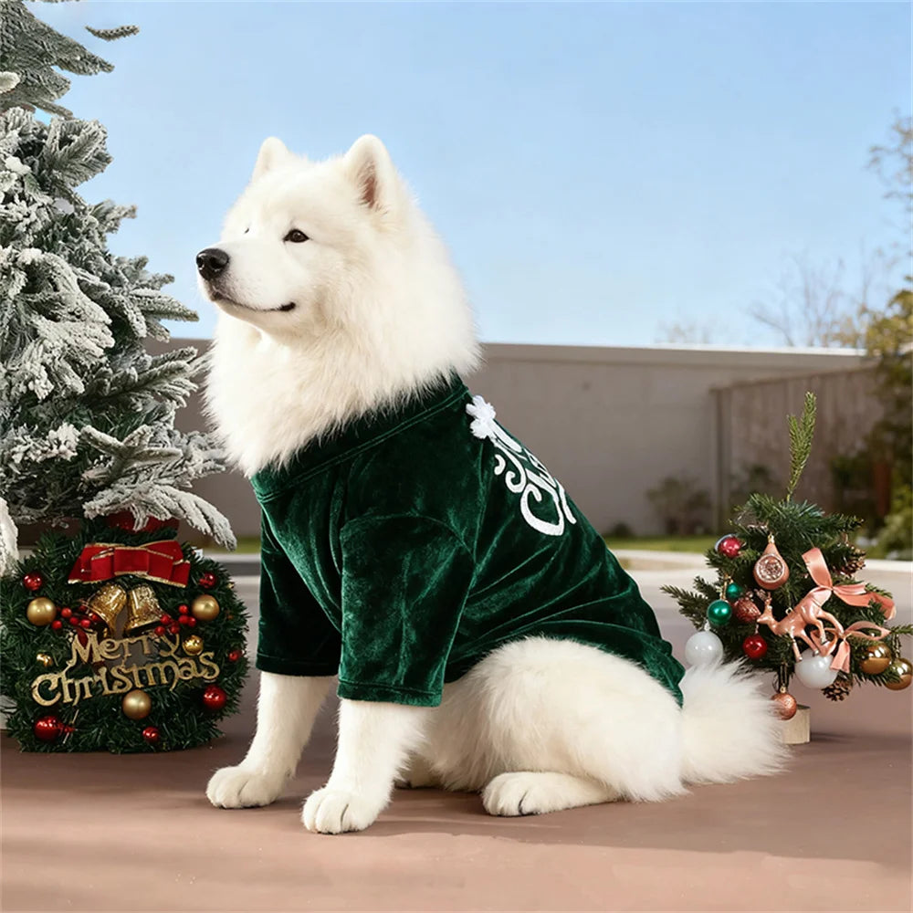Christmas Big Dog Pullovers Autumn Winter Warm Pet Clothes for Medium Large Dogs Samoyed Husky Sweater mascotas Velvet Clothing