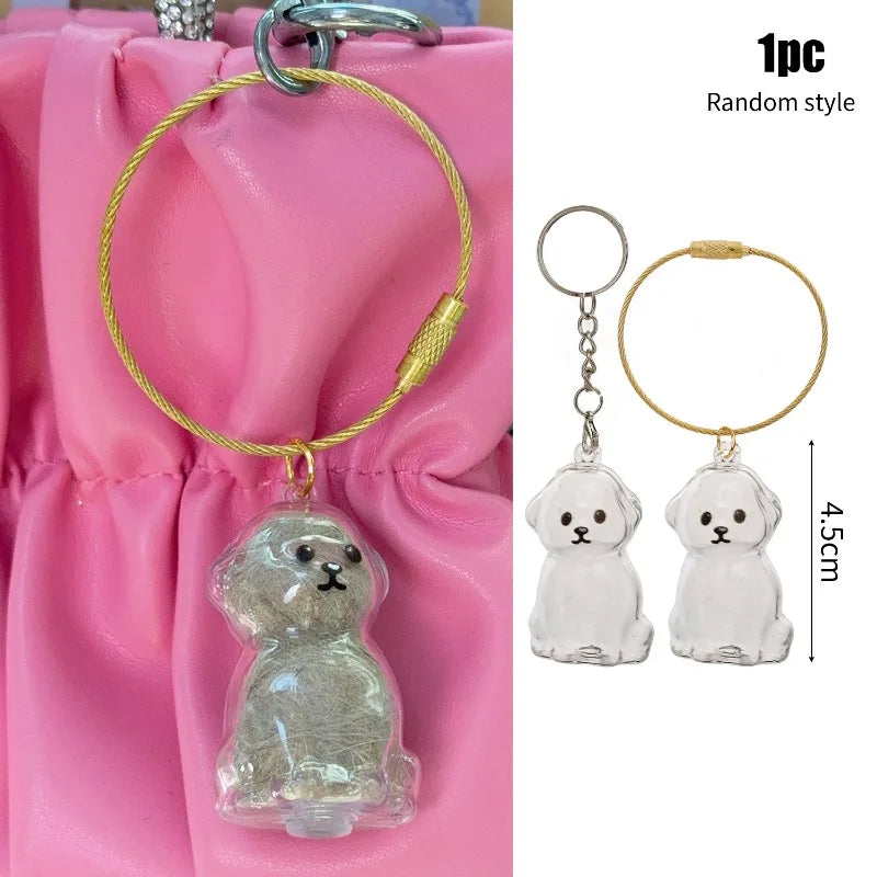 Dog Hair Storage Pendant Keychain Transparent Pet Fur Keepsake Capsule DIY Decoration Memorial Gifts for Pet Lovers Home Display