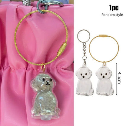 Dog Hair Storage Pendant Keychain Transparent Pet Fur Keepsake Capsule DIY Decoration Memorial Gifts for Pet Lovers Home Display