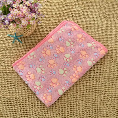 Cute Flannel Pet Blanket Cartoon Dog Paw Print Blanket Pet Mat for Cats and Dogs Warm and Comfortable Blanket for Puppy Kitten