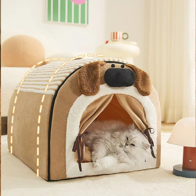 the BROWN DOGGY - Fully Removable Washable Cat/Dog Nest, Mat Winter House Pet Bed Cave, Small Animals Warm Sleep Mat, Semi-Enclosed Security Carton
