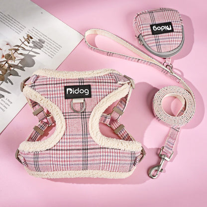 the BREEZEWALK HARNESS SET - Breathable Dog Harness/Leash Bag Set, Winter Warm Dog Fur Harnesses/Vest, Pet Walking Rope with Garbage Bag for Small/Medium Dogs