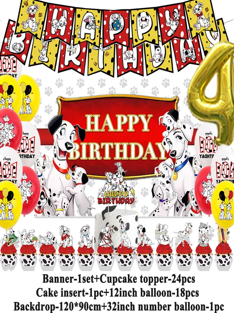 Disney 101 Dalmatians Birthday Party Supplies Cartoon One Hundred and One  Dog Balloon Backgrounds Cake Topper Banner Kids Gifts