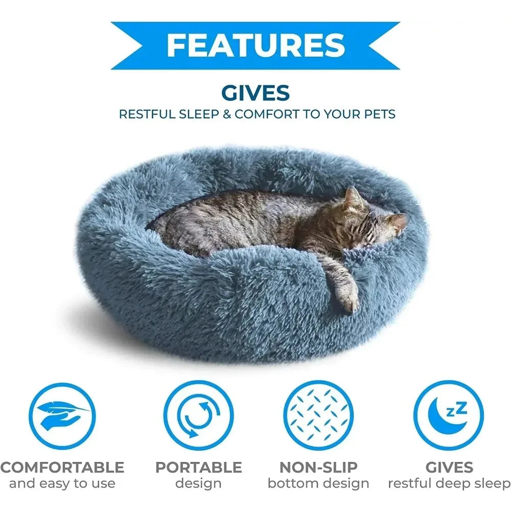Round  Dogs Bed Cat Bed House Kennel Pet Mats Soft Long Plush Mat Pet Warm Basket Cushion Cats House Sofa Machine Wash Kennel