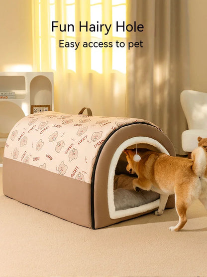 Winter Warm Foldable Pet House Removable Washable Dog Kennel Puppy Cave Sofa Pet Bed House for Large Dog and Small & Medium Cats