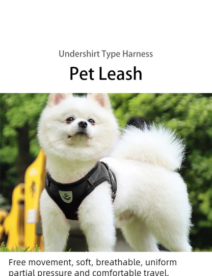 Pet Leash Undershirt Harnesses Mesh Breathable Adjustable Easy Control Reflective Undershirt Dog Harness Collar