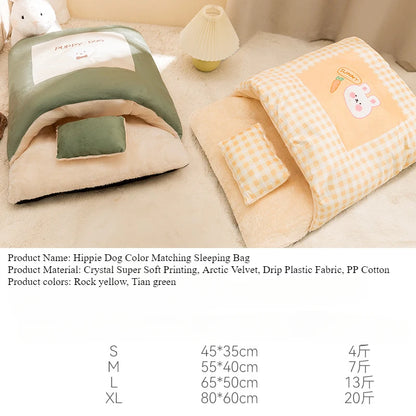 Kitten Sleeping Bag Pet Bed with Pillow Small Dog Teddy Bear Pen Autumn and Winter Warm Enclosed Quilt Bag Big Cat Nest