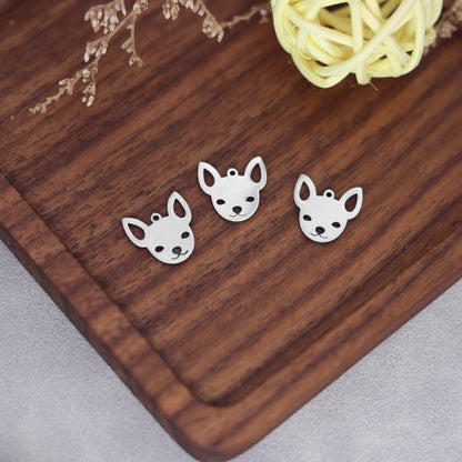 3pcs Tiny Chihuahua Dog Charms Cute Fun Quirky Stainless Steel Pendant Diy Craft Earrings Bracelets Jewelry Making Accessories