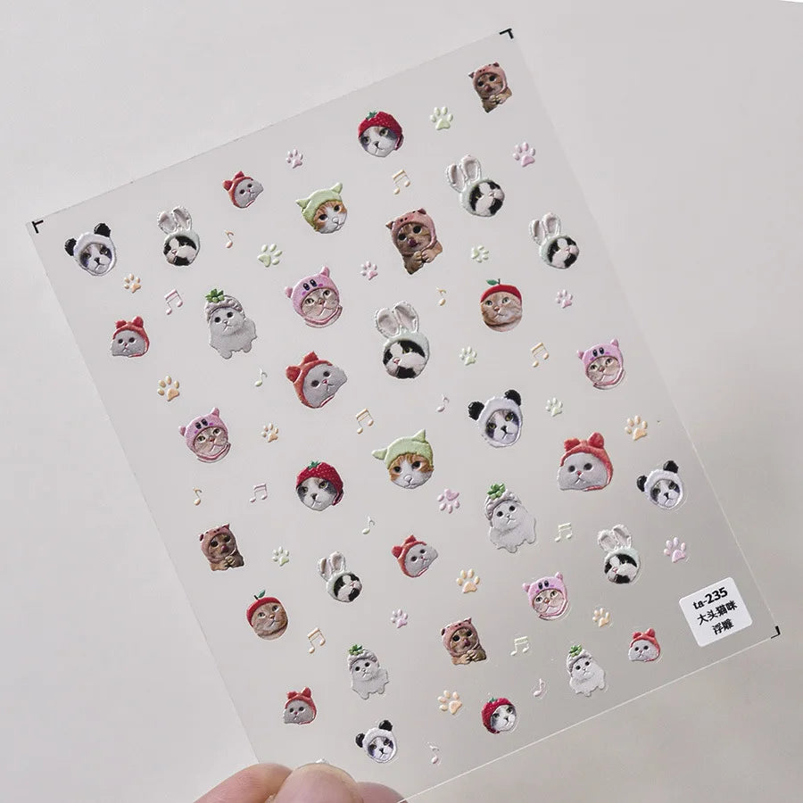 Graffiti Cat Claw Rabbit Bunny Bear Dog Flower Lovely Animal Fruit Dim Sum Candy Sunflower Adhesive 5D Nail Art Stickers Decal