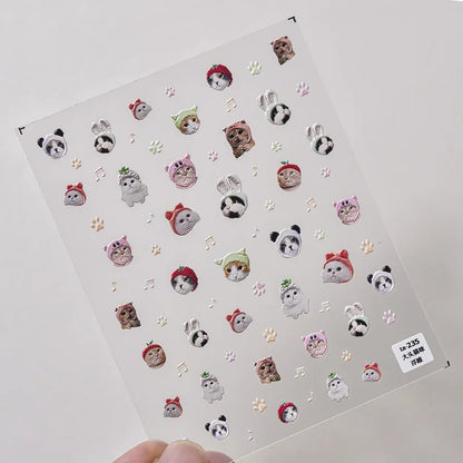 Graffiti Cat Claw Rabbit Bunny Bear Dog Flower Lovely Animal Fruit Dim Sum Candy Sunflower Adhesive 5D Nail Art Stickers Decal