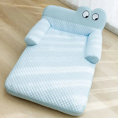 Pet Cooling Pad with L Shaped Pillow and Two Cute Eyes Pattern for Dogs and Cats Washable Ice Cooling Mat Summer Comfort Design